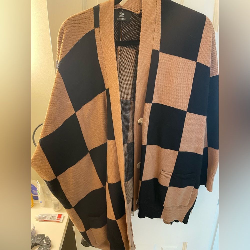 Dressed in Lala Black and Tan Checkered Cardigan